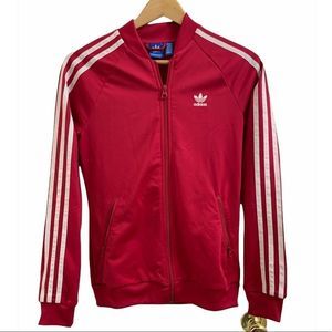 adidas Kids Red Jacket with White Stripes